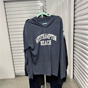 Long Sleeve Hooded T-Shirt with Westhampton Beach Graphic in Blue | size XXL